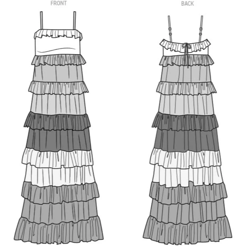 Womens Rainbow Ruffled Maxi Dress Sewing Pattern R11895‎ Size 8-16 MIMI G